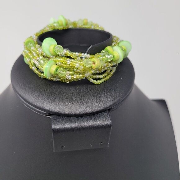 Bracelet Stretch Multistrand Pale Pastel Seafoam Green Seed Beads Rocailles - Picture 8 of 9